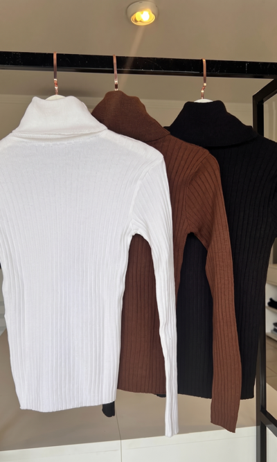 Blusa gola alta tricot modal canelada