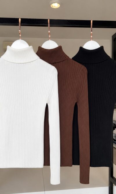 Blusa gola alta tricot modal canelada